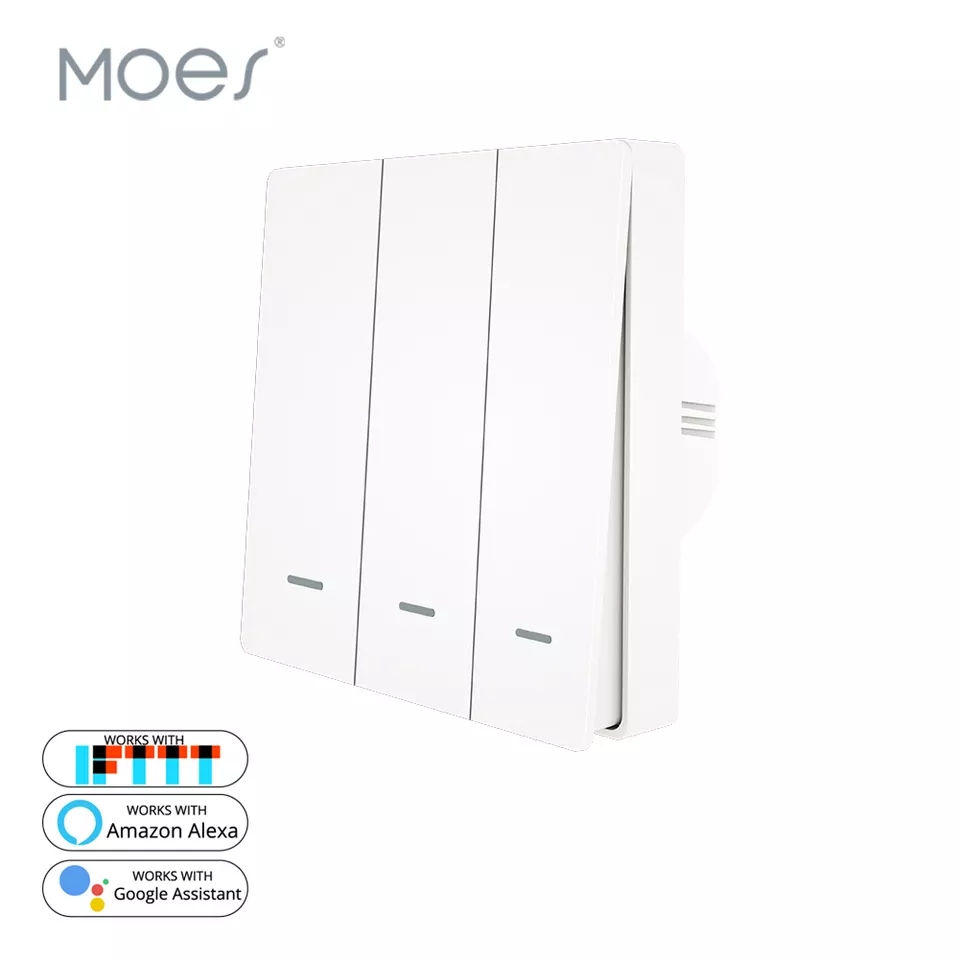3 Gang 10A 100-240VAC EU Type Wi-Fi Remote Control Push Button Smart Switch Works with Alexa