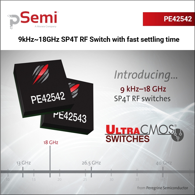 PE42542 18GHz SP4T, High Iso, Absorptive, 50Ω Instrumentation Switch