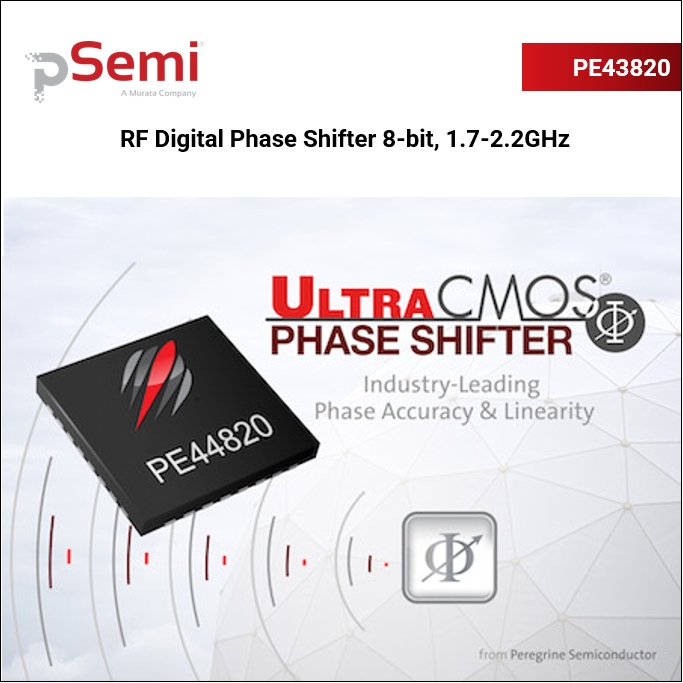 PE44820 RF Digital Phase Shifter 8-bit, 1.7–2.2 GHz