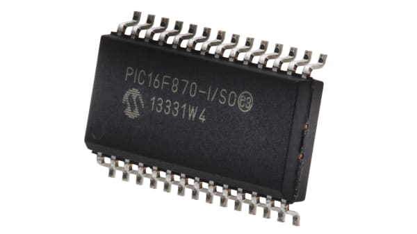 PIC16F870-I/SO, 8bit PIC Microcontroller, PIC16F, 20MHz, 2K x 14 words, 64 x 8 words Flash, 28-Pin SOIC