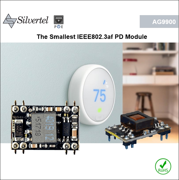 Ag9900 PD Module, Isolated DC-DC converter, IEEE802.3af compliant, Over Temp. Protection, Ind Temp. Range, Low Profile