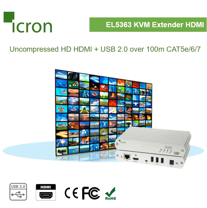 EL5363 KVM Extender HDMI + USB 2.0 over 100m CAT 5e/6/7