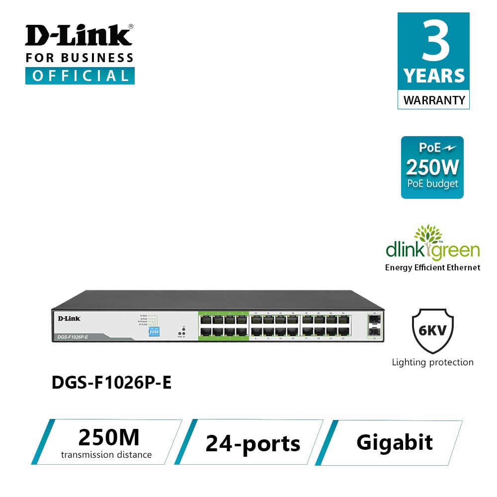 DLink 250M 16/24-Port Gigabit PoE Switch with 2 SFP Ports
