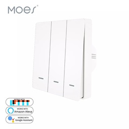 [WRS-EU3-L-WH-MS] 3 Gang 10A 100-240VAC EU Type Wi-Fi Remote Control Push Button Smart Switch Works with Alexa
