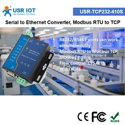 [USR-TCP232-410s] RS232 RS485 Two Port Serial Device Server