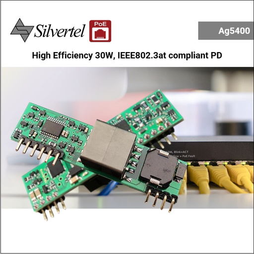 PD Module, High Efficiency, 30W, IEEE802.3at Compliant, 5V, 12V or 24V, Isolated DC-DC Converter, Over Temp. Protection, Ind. Temp. Range