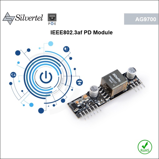Ag9700 PD Module, Isolated DC-DC converter, Programmable Class., IEEE802.3af compliant, Includes Bridge Rect diodes, Ind Temp Range, Over Temp. protection