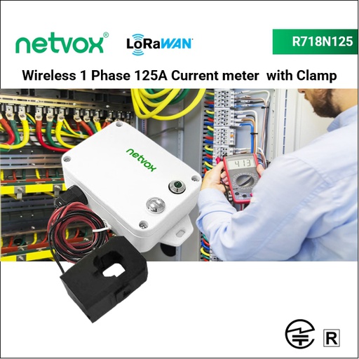 R718N125 Wireless Single-Phase Current Meter with 1 x 250A Clamp-On CT