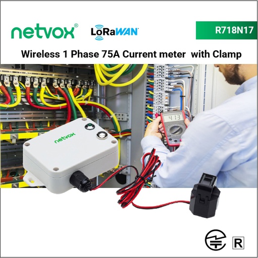 R718N17 Wireless Single-Phase Current Meter with 1 x 75A Clamp-On CT