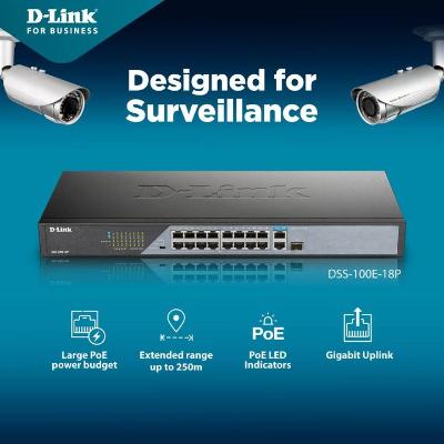 [DSS-100E-18P] DLink 16-port PoE 10/100Mbps + 1 Gigabit + 1 Combo Gigabit/SFP ports Unmanaged switch